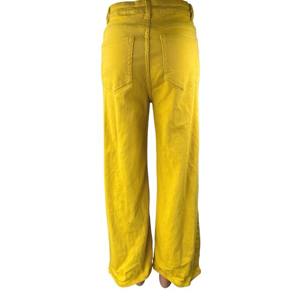H&M Women's Yellow High Waisted Wide Leg Baggy Palazzo Denim Jeans Pants Size 6 - Picture 3 of 5